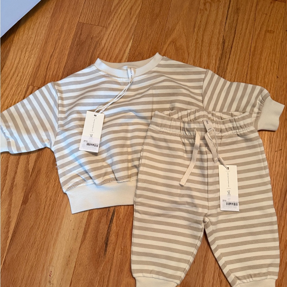 Quincy Mae Cream and Brown Striped Fabric